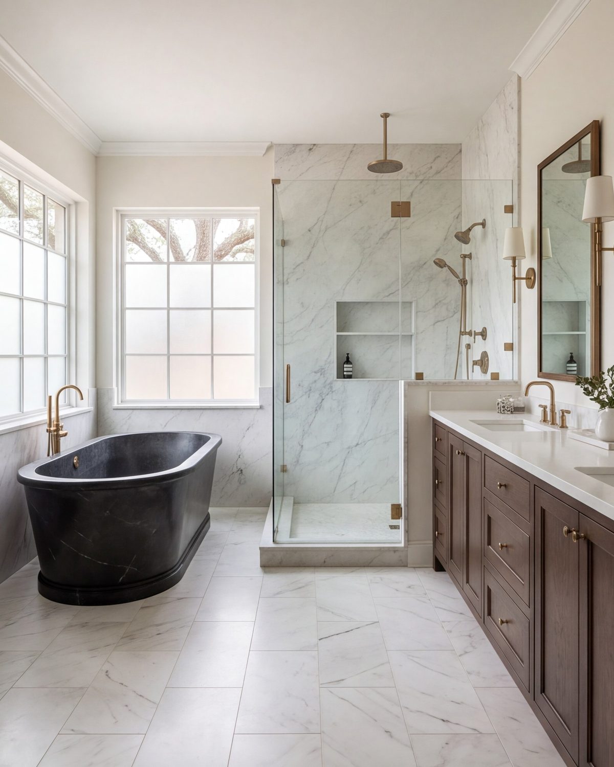 Full primary bathroom remodel with tub, shower and vanity